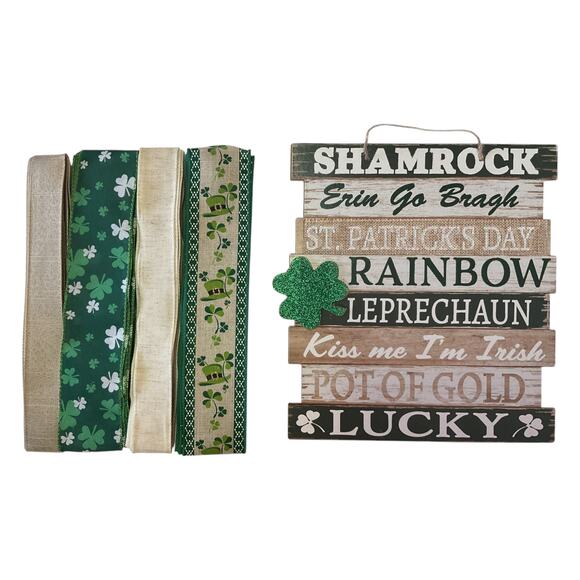 Saint Patrick’s Day Irish Sentiment Sign Ribbon Bundle Set DIY Wreath Making Kit - Picture 1 of 4